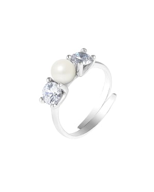 Diadema - anillo masivo con perla de agua dulce - colección blanca pura