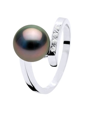 Anillo de diamantes 0.04 CTS y Tahitian Pearl Round 8-9 mm de oro blanco