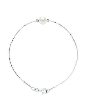 Pulsera de diamantes 0,060 CTS Pearl redonda de agua dulce natural 9-10 mm 925