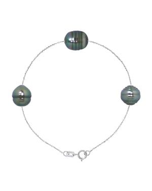 Cadena de brazalete Forçat 3 perlas tahitianas Rim 9-10 mm 925