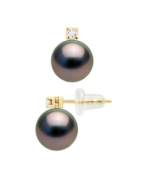 Pendientes Pearls Tahitian Ronda 8-9 mm y 0.04 Joyas de diamantes CTS Oro blanco 18 quilates