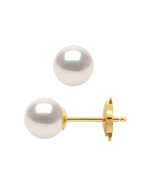 Pendientes de perlas Akoya Ronda 7-8 mm de oro amarillo de 18k