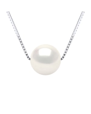 Collar Pearl Cultured Agua dulce Redonda y negra 9-10 mm Cadena veneciana de oro blanco