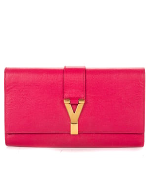 Yves Saint Laurent Ligne Y Clutch  en  rosa Cuero de ternero