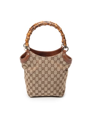 Gucci Small Bamboo Tote  en  marrón Lienzo