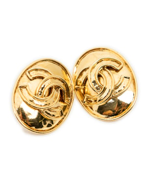 Chanel CC Oval Clip On Earrings  en  oro Acero inoxidable sin níquel