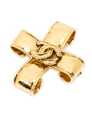 Chanel CC Cross Brooch Pin  en  oro Acero inoxidable sin níquel