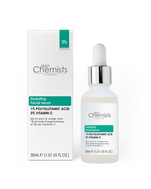 skinChemists Sérum facial hidratante con ácido poliglutámico al 1% y vitamina C al 3%, 30 ml.