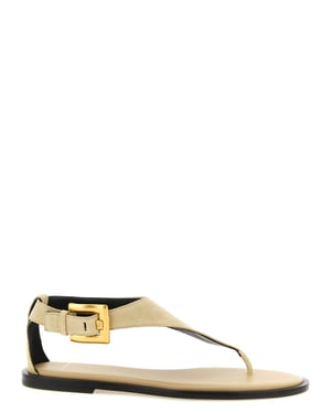 Sandalias Planas de Piel de Ternera Beiges Balmain