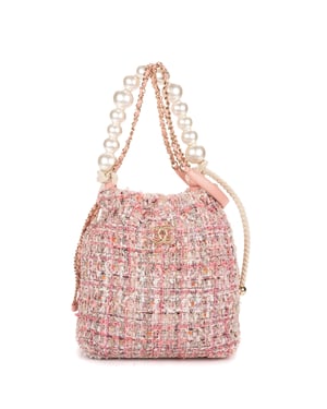 Chanel Ltd. Ed. Tweed Mini Pearl Bucket  en  rosa Lienzo