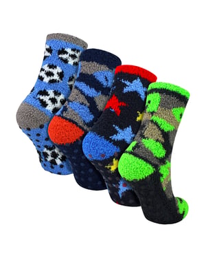 Paquete de 4 Calcetines de Pantuflas para Niños, Cálidos, Acogedores, Antideslizantes, Suaves y Cómodos