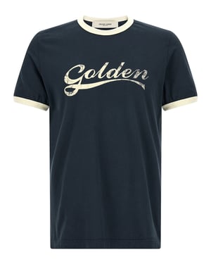 Camiseta de algodón azul Golden Goose