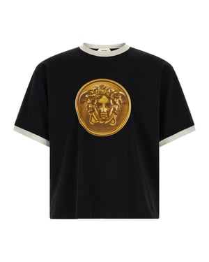 Camiseta de Algodón Negra Versace