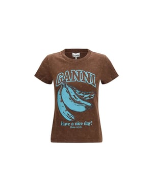 Camiseta de algodón marrón Ganni