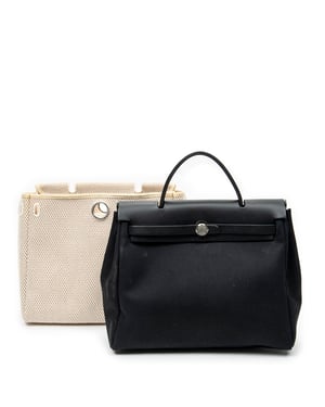 Hermès Herbag 2 in 1 PM en  negro Lienzo