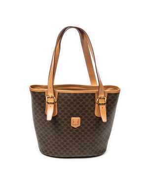 Celine Vintage Bucket Tote  en  marrón Lienzo recubierto