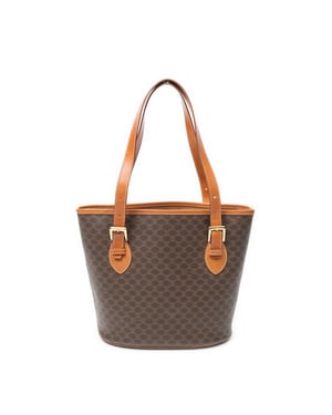 Celine Vintage Bucket Tote  en  marrón Lienzo recubierto