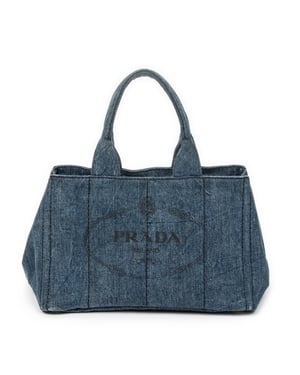 Prada Medium Canapa Tote  en  Blue Lienzo