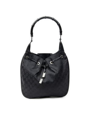 Gucci Bamboo Drawstring Tote  en  negro Lienzo