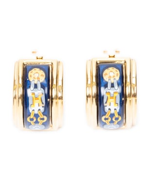 Hermès Enamel Clip On Earrings  en  Marina Acero inoxidable sin níquel
