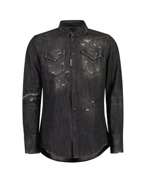 Camisa Vaquera Negra Clásica Estilo Western Desgastada De Dsquared2