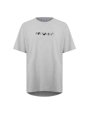 Off-White Camiseta gris con logo y caras sobre skate