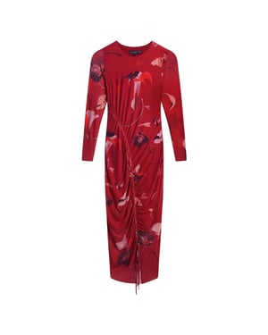 Vestido Midi Rojo Ajustado De Malla Fruncida De Ted Baker Jazzy