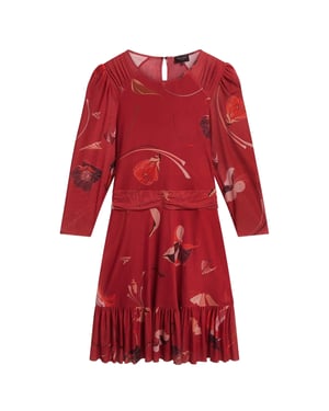 Minivestido Rojo De Malla Con Hombros Fruncidos Estilo Skater De Ted Baker