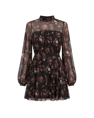 Minivestido Negro De Malla Con Estampado Floral Y Manga Larga Avetta De Ted Baker