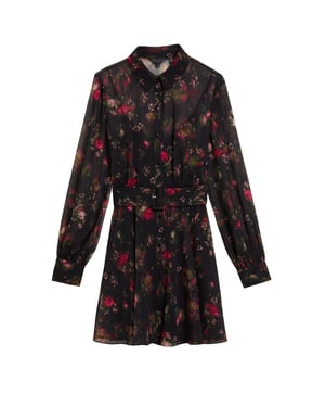 Vestido Negro De Manga Larga Con Cuello Estampado Y Botones, Modelo Ebene De Ted Baker