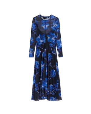 Vestido Midi Azul Estampado De Manga Larga Con Malla Rozeen De Ted Baker