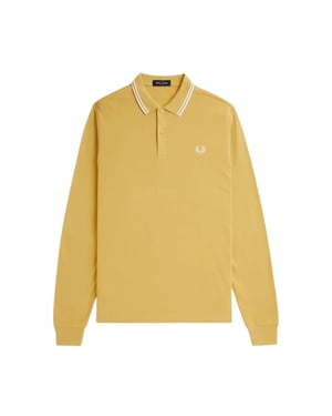Camisa Polo De Manga Larga Con Cuello De Doble Ribete Y Estampado De Panal De Abeja De Fred Perry, Color Negro