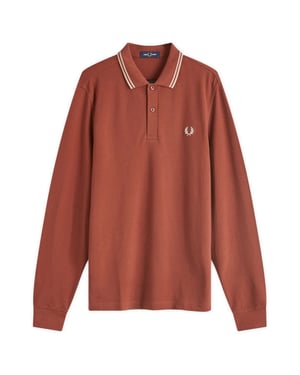Camisa Polo De Manga Larga Color Marrón Whisky Con Cuello Bicolor Negro De Fred Perry