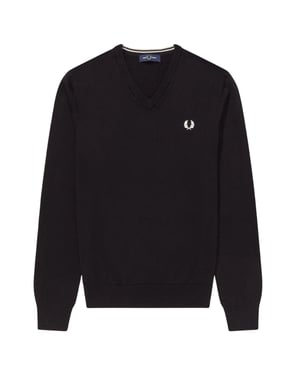 Jersey Negro Clásico Con Cuello En V De Fred Perry