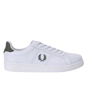 Zapatillas Fred Perry B721 Blancas De Piel Verde Con Ribete Largo