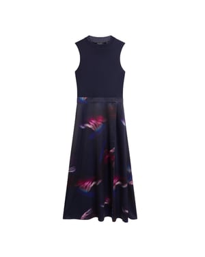 Vestido Azul Marino Estampado Con Cuello Alto De Jersey Marlyee De Ted Baker