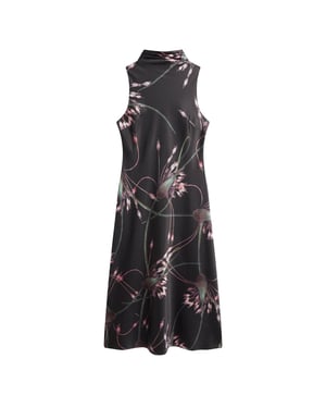 Vestido Negro Midi Lencero Con Cuello Drapeado Estampado Antua De Ted Baker