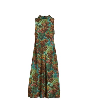 Vestido Lencero Midi Verde Con Cuello Drapeado Estampado Eyva De Ted Baker