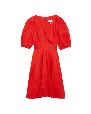 Minivestido Rojo De Lino Con Mangas Abullonadas De Ted Baker Koyo