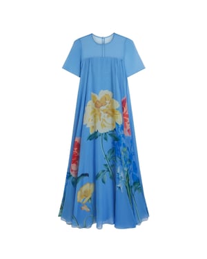 Vestido Largo Azul Con Volumen Y Mangas Cortas Marie De Ted Baker