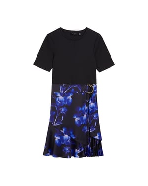 Vestido Azul Marino Con Corpiño De Punto Estampado Tejido Malisaa De Ted Baker