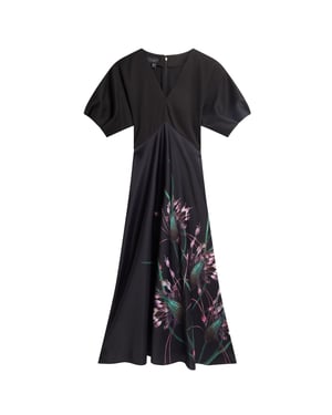 Vestido Negro Satinado Con Corpiño De Punto Estampado De Ted Baker Sado