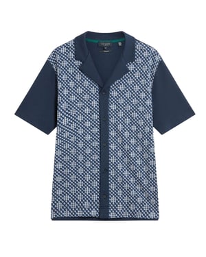 Camisa De Punto Azul Marino Con Botones Y Estampado De Rombos Ted Baker Danlibe