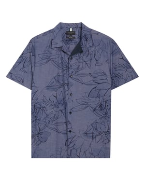 Camisa Azul Oscuro De Chambray Con Estampado Floral Terroni Regular De Ted Baker