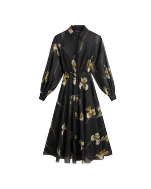 Vestido Midi Negro De Organza Estampada Con Cinturón Liorra De Ted Baker