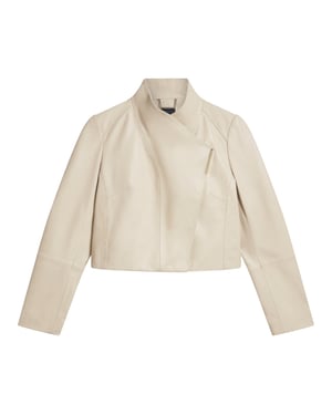 Chaqueta Cruzada Corta De Cuero Color Marfil De Ted Baker Riyoze