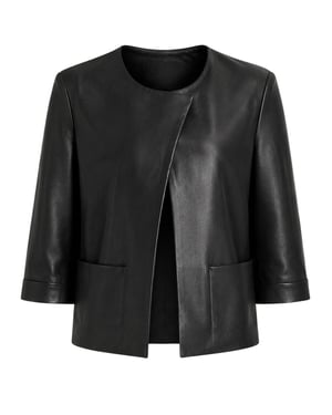 Chaqueta De Cuero Negra De Manga Corta Con Frente Abierto De Ted Baker Obino