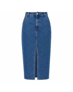 Falda Midi De Mezclilla Azul Heloda De Ted Baker Con Abertura Central