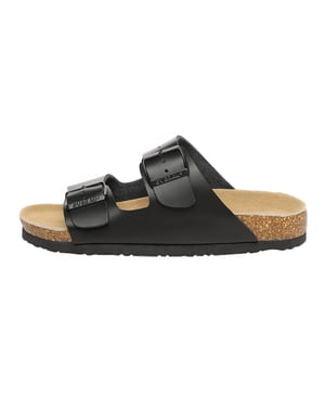 EVER AU Sandalias de piel de pato con doble hebilla para hombre - Piel negra
