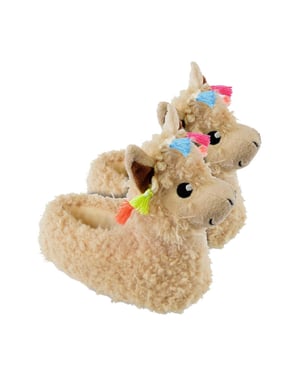 Zapatillas de casa de peluche suave 3D de cabeza de llama para niños